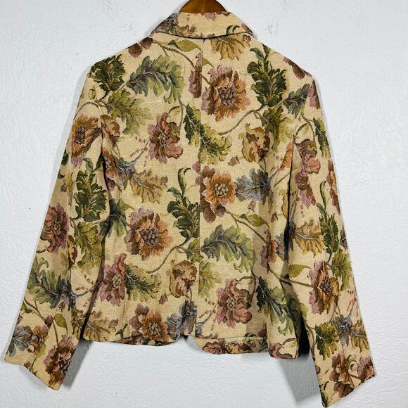 Vintage 90s Crazy Horse Tapestry Jacket Needlepoint Blazer Tan - XL - Picture 3 of 5